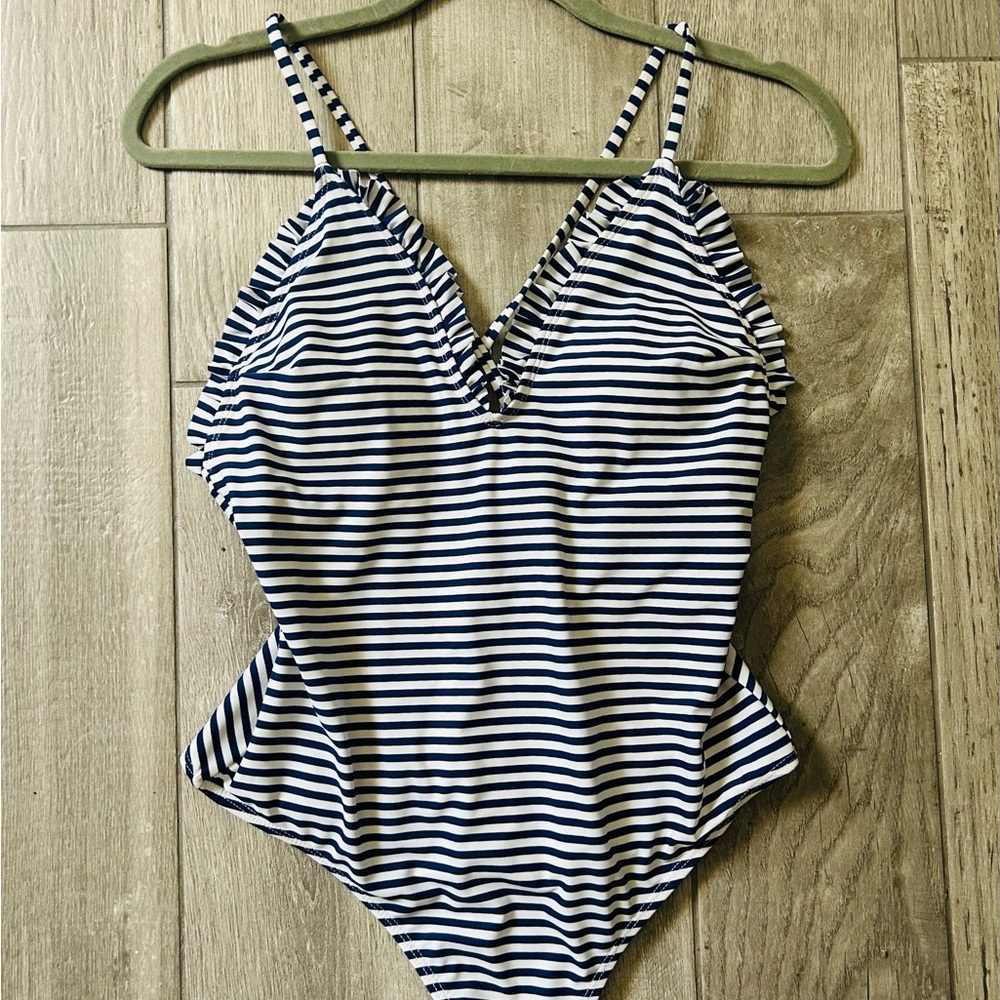 Preppy beach classic Striped One-Piece Swimsuit medium boutique